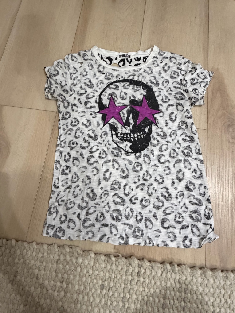 CHRLDR White Leopard Skirt with Black Skull and Purple Star Eyes size xs